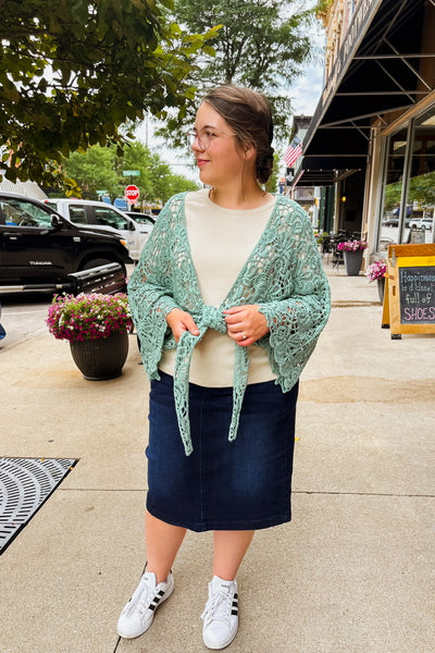 Crochet Kimono Wrap -  Mint