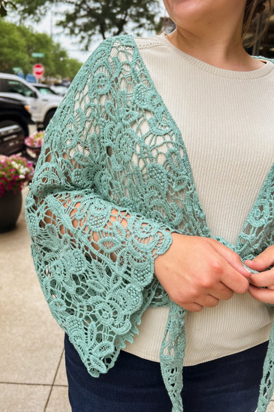 Crochet Kimono Wrap -  Mint