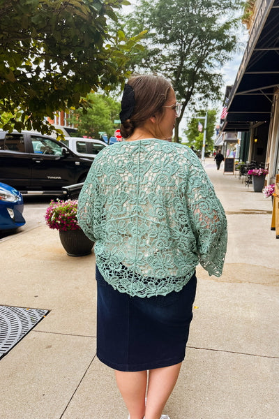 Crochet Kimono Wrap -  Mint