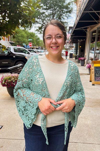 Crochet Kimono Wrap -  Mint