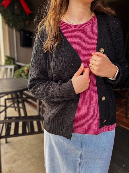 Pam Button Cardigan - Black