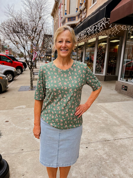 Bobbi Top - Green Ditsy Print