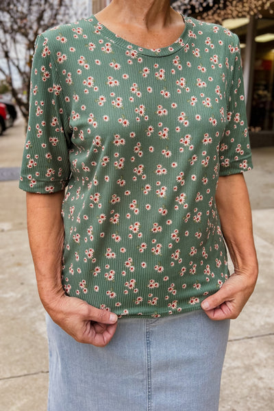 Bobbi Top - Green Ditsy Print
