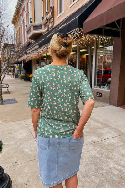 Bobbi Top - Green Ditsy Print