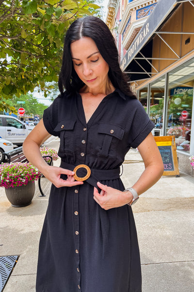 Rita Button Dress - Black