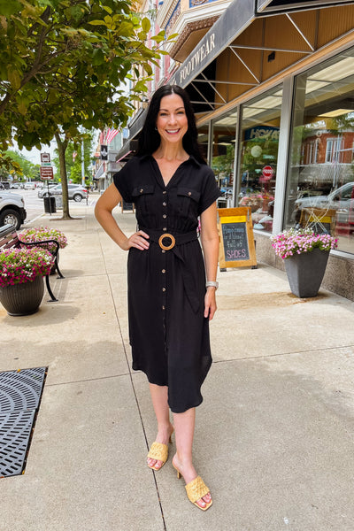 Rita Button Dress - Black