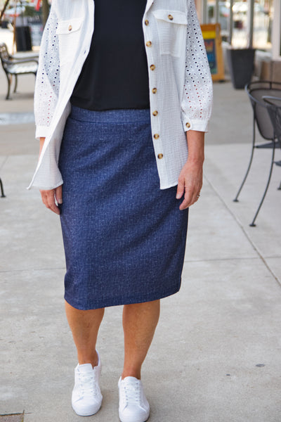 Cari Midi Skirt -Knit Denim