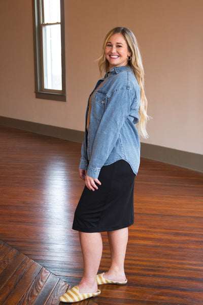 Cari Midi Skirt -Black Ponte