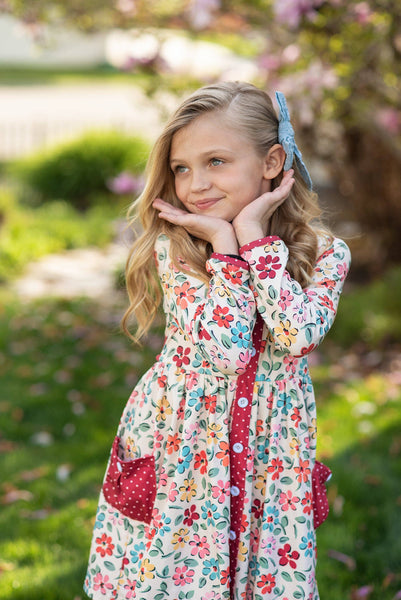 Girls Long Sleeve Floral Dress
