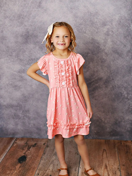 Coral Ruffle Girls Dress