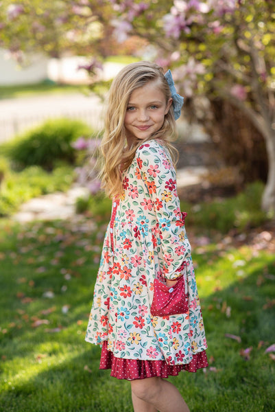 Girls Long Sleeve Floral Dress
