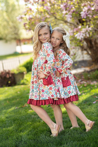 Girls Long Sleeve Floral Dress