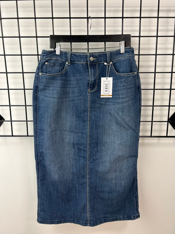 Size 10 Petite Long Denim Skirt