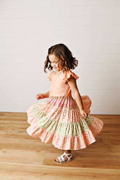 Girls Mixed Print Tiered  Dress