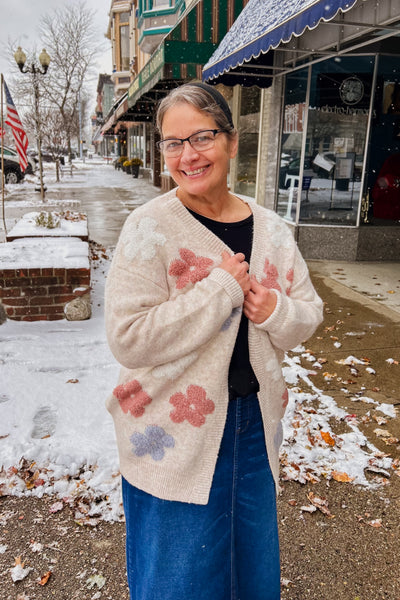 Cream Puff Flower Cardigan