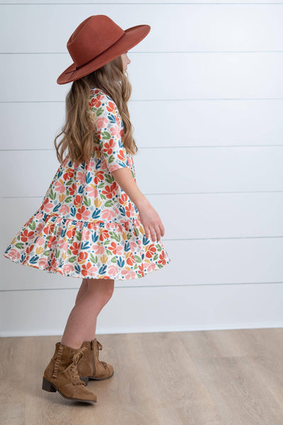 Millie Rust Floral Twirl Girls Dress