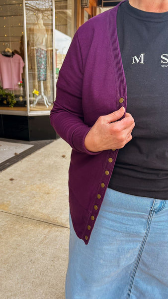 Carla Snap Cardigan - Eggplant