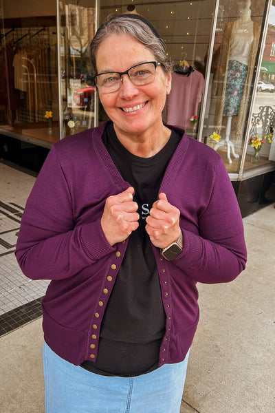 Carla Snap Cardigan - Eggplant