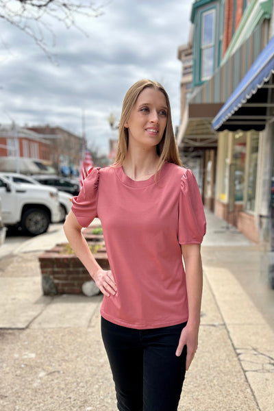 Puff Sleeve Top  - Dusty Rose