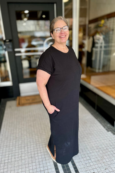 Short Sleeve Midi Dress - Black