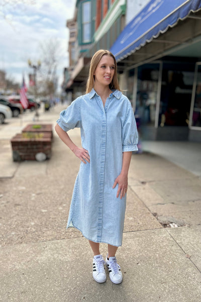 Casual Shirt Dress -Chambray