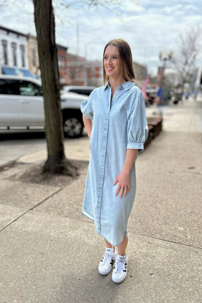 Casual Shirt Dress -Chambray