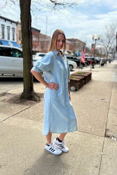 Casual Shirt Dress -Chambray