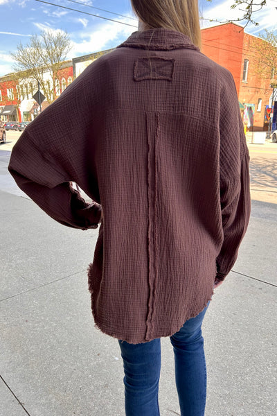 Cotton Gauze Raw Edge Shirt - Brown