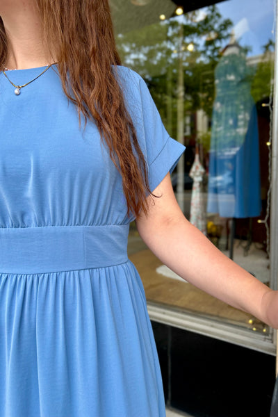 Sadie Cap Sleeve Midi Dress  - Blue