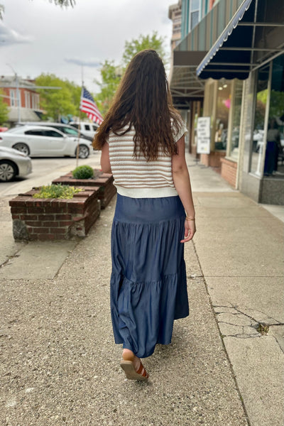 Chambray Tiered Maxi Skirt