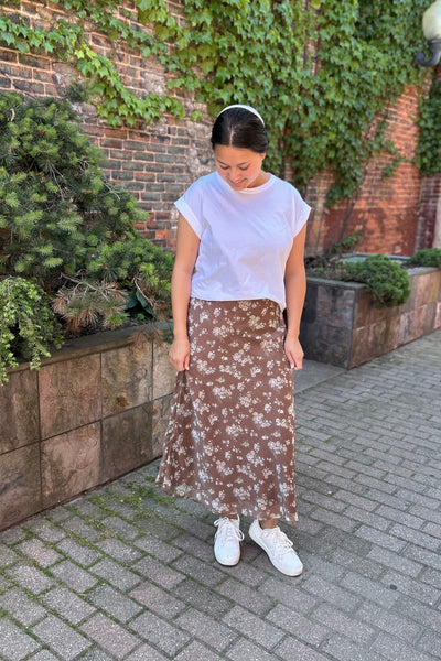 Brown Chiffon Floral Skirt