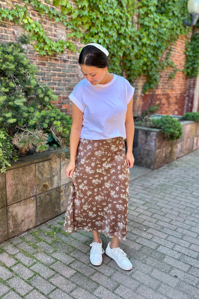 Brown Chiffon Floral Skirt
