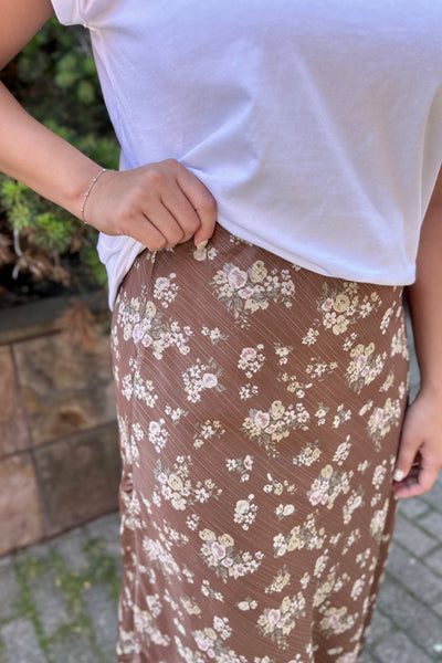 Brown Chiffon Floral Skirt