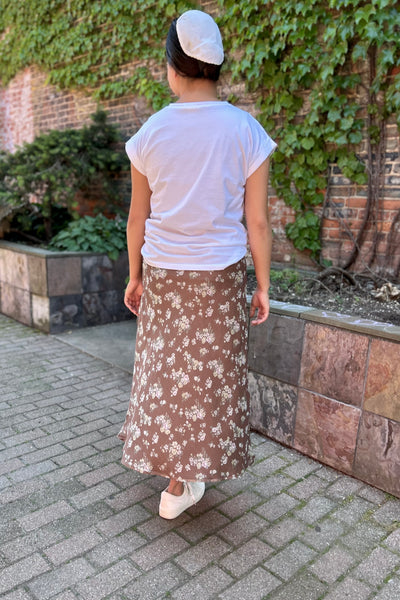Brown Chiffon Floral Skirt