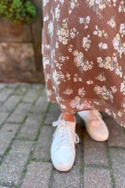 Brown Chiffon Floral Skirt