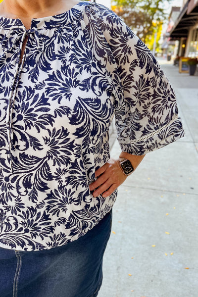Paula 3/4 Sleeve Top - Navy