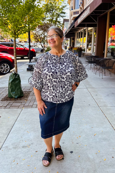 Paula 3/4 Sleeve Top - Navy