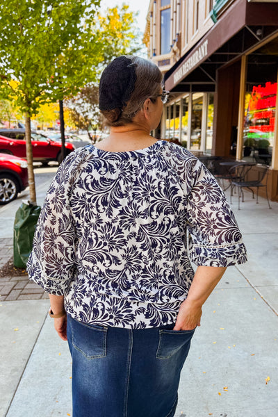 Paula 3/4 Sleeve Top - Navy