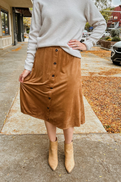 Suede Button Skirt