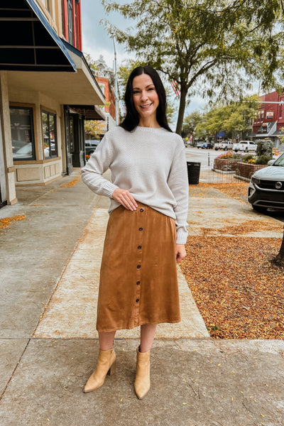 Suede Button Skirt