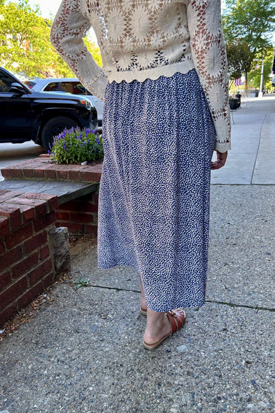 Lydia Ditsy Print Midi Skirt - Navy