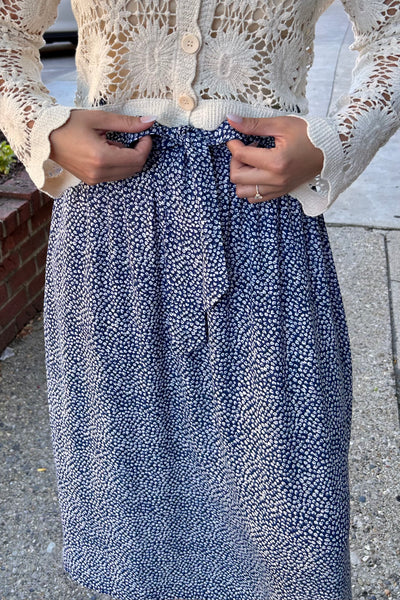 Lydia Ditsy Print Midi Skirt - Navy