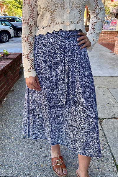 Lydia Ditsy Print Midi Skirt - Navy