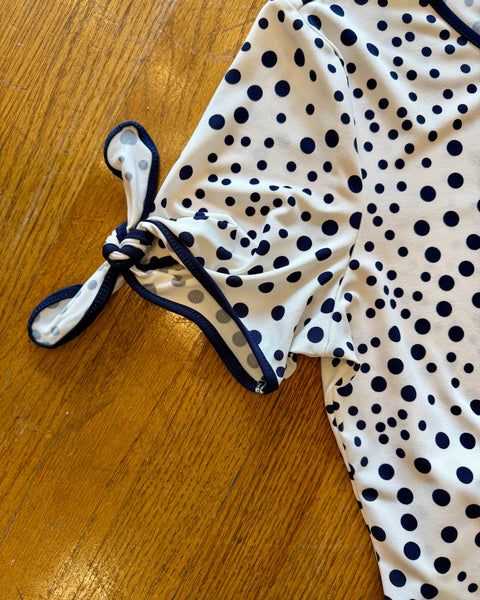 Tie Sleeve Polka Top - Ivory / Navy