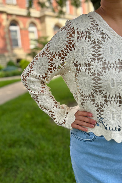 Cotton Crochet Long Sleeve Cardigan