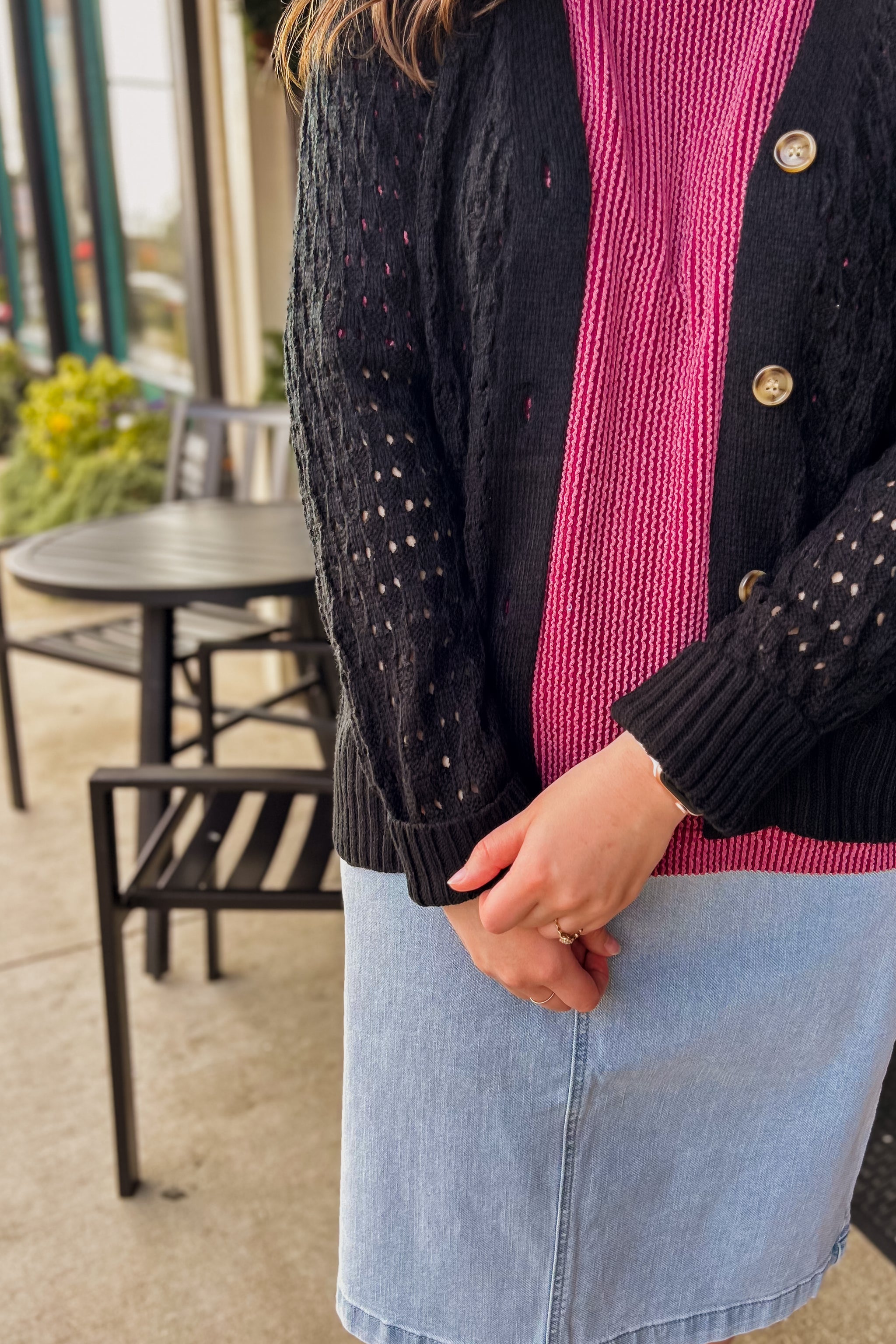 Pam Button Cardigan - Black – I M SHE, LLC