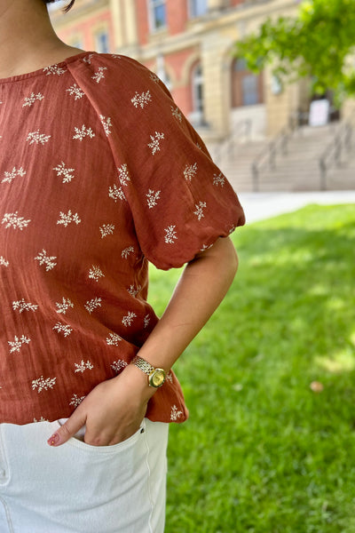 Hannah Floral Print Blouse - Terracotta