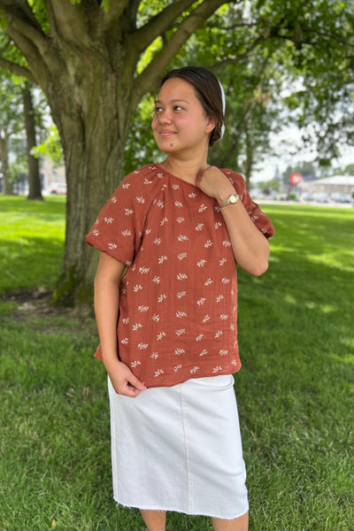 Hannah Floral Print Blouse - Terracotta