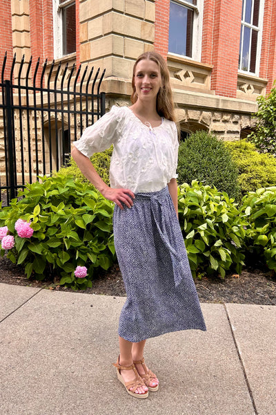 Lydia Ditsy Print Midi Skirt - Navy