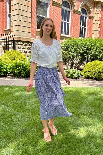 Lydia Ditsy Print Midi Skirt - Navy